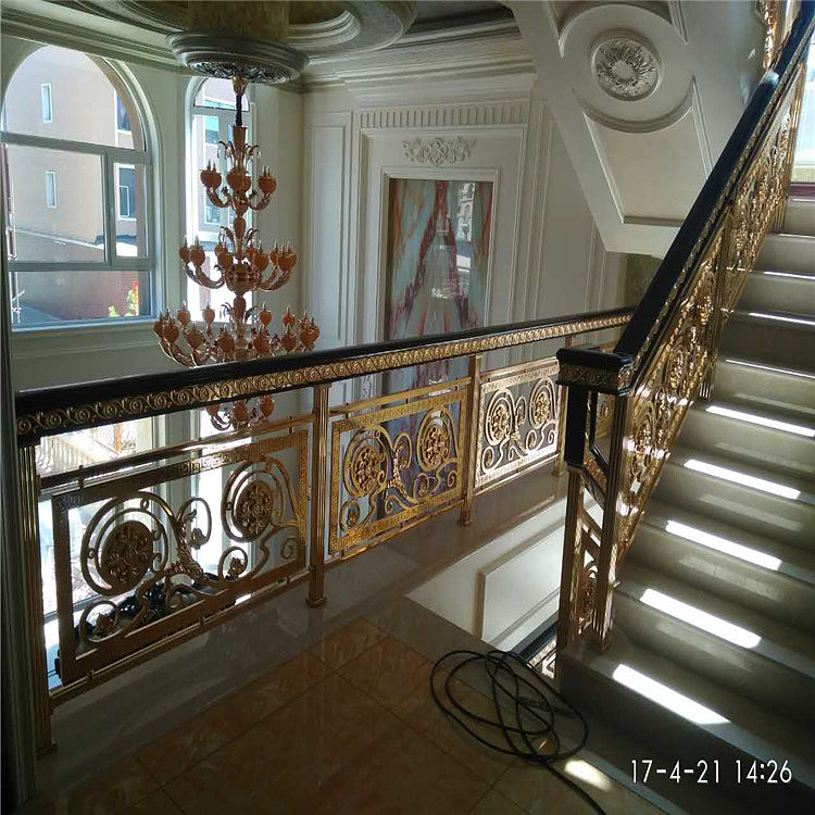 香港酒店装饰纯铜雕刻镂空楼梯护栏扶手众钰定制