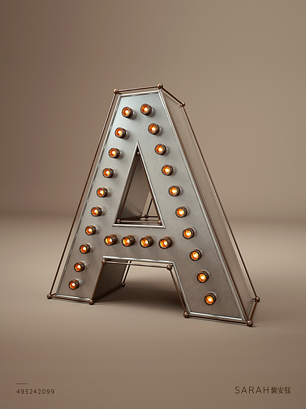 26字母c4d设计3d字体设计金属字英文字母紫安钰