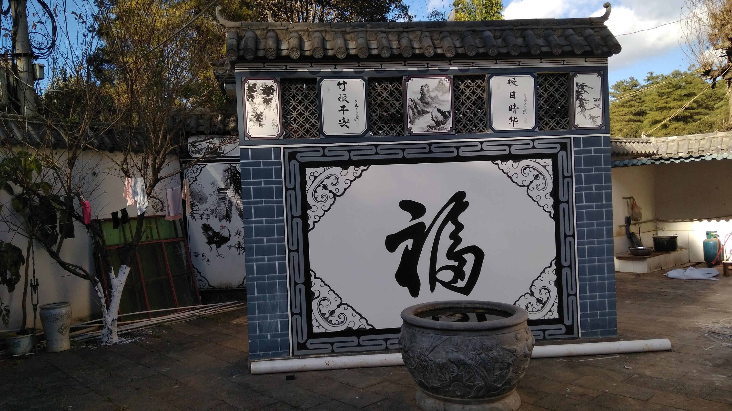 白族民居云南白族文化墙体彩绘壁画墙绘白族民居彩绘