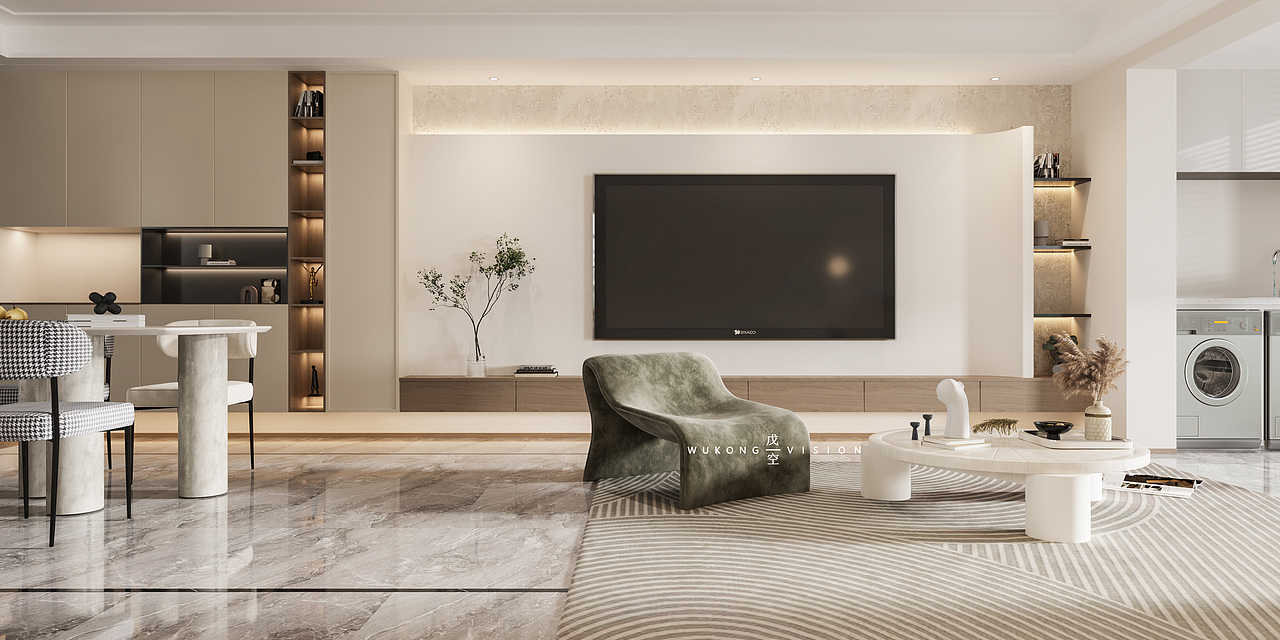 奶油色 客餐厅 CR渲染（图ZMzExMjMwMDY4） - 家装设计 - 站酷设计师戊空视觉原创素材 - 站酷ZCOOL