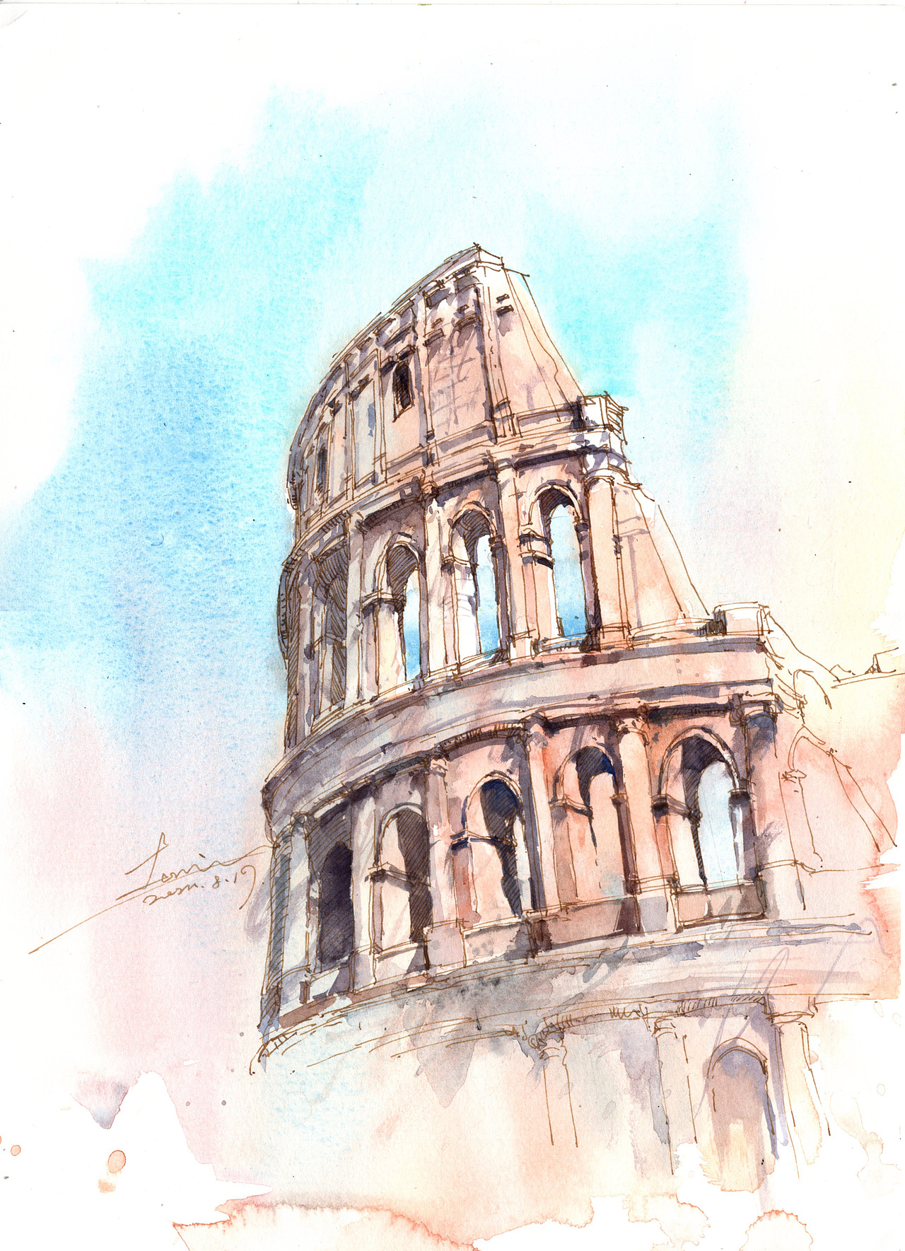 ins风建筑水彩_多么水彩-站酷zcool