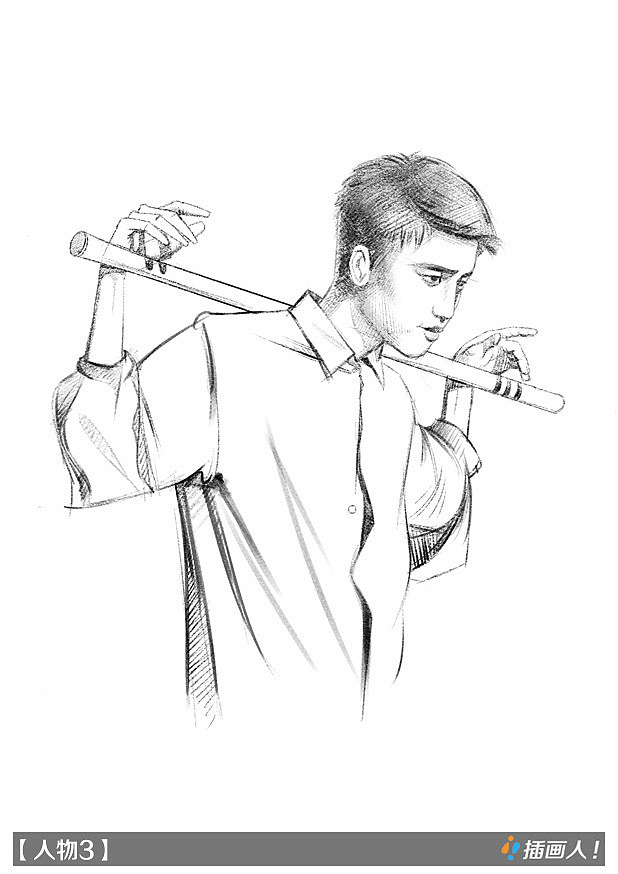 素描挑着担子的人