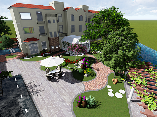 SU别墅庭院动画漫游