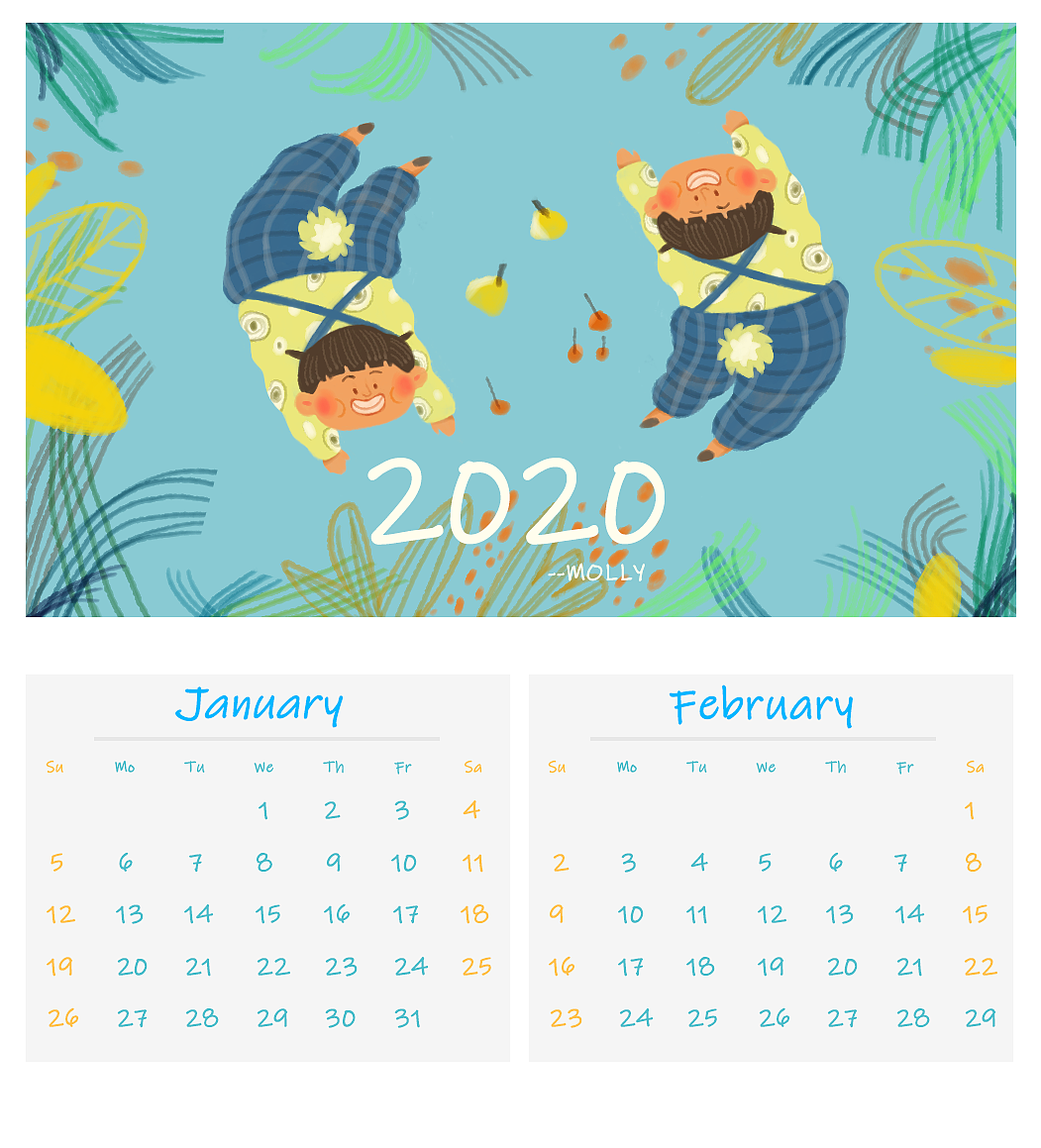 2020新年日历！（图ZMTkzNzYwNjM2） - 商业插画 - 站酷设计师putikai原创素材 - 站酷ZCOOL
