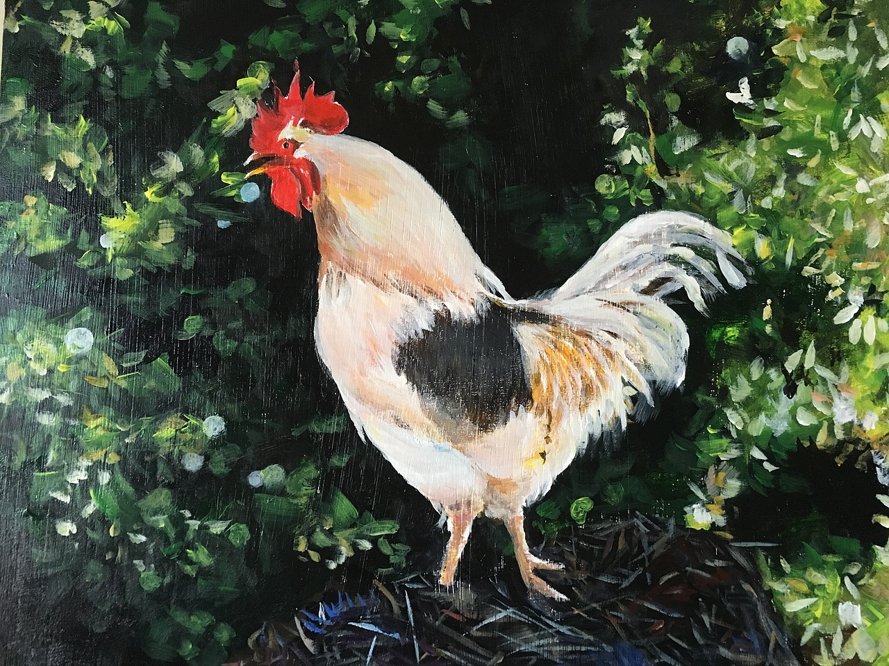 油画雄鸡报晓