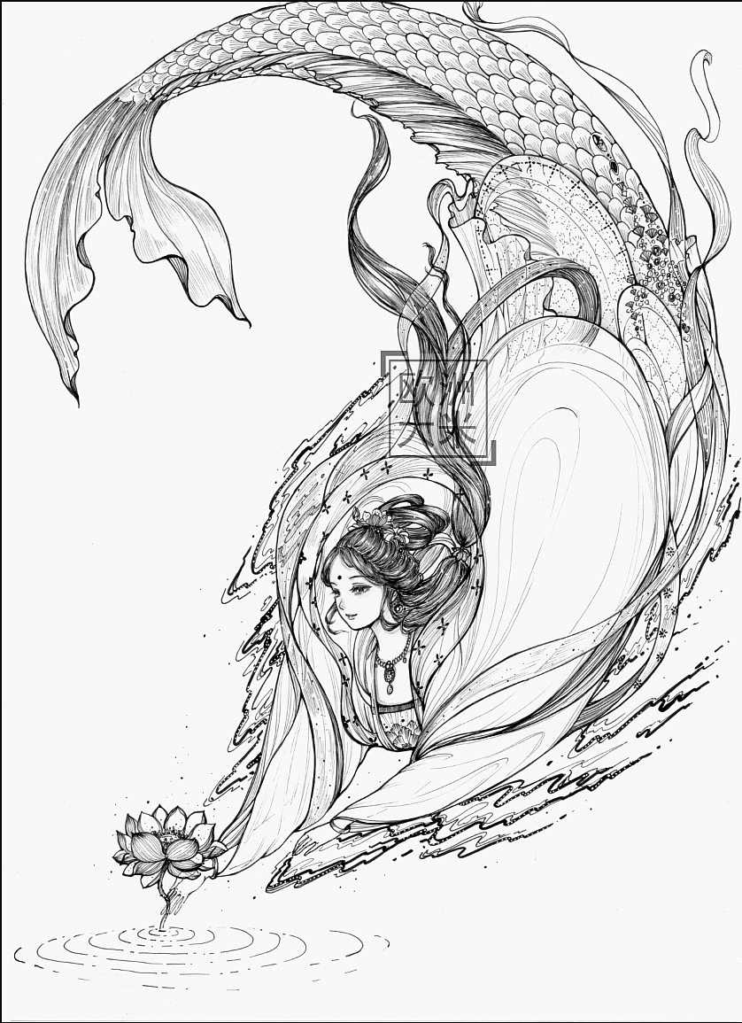 针管笔手绘山海经精怪拟人