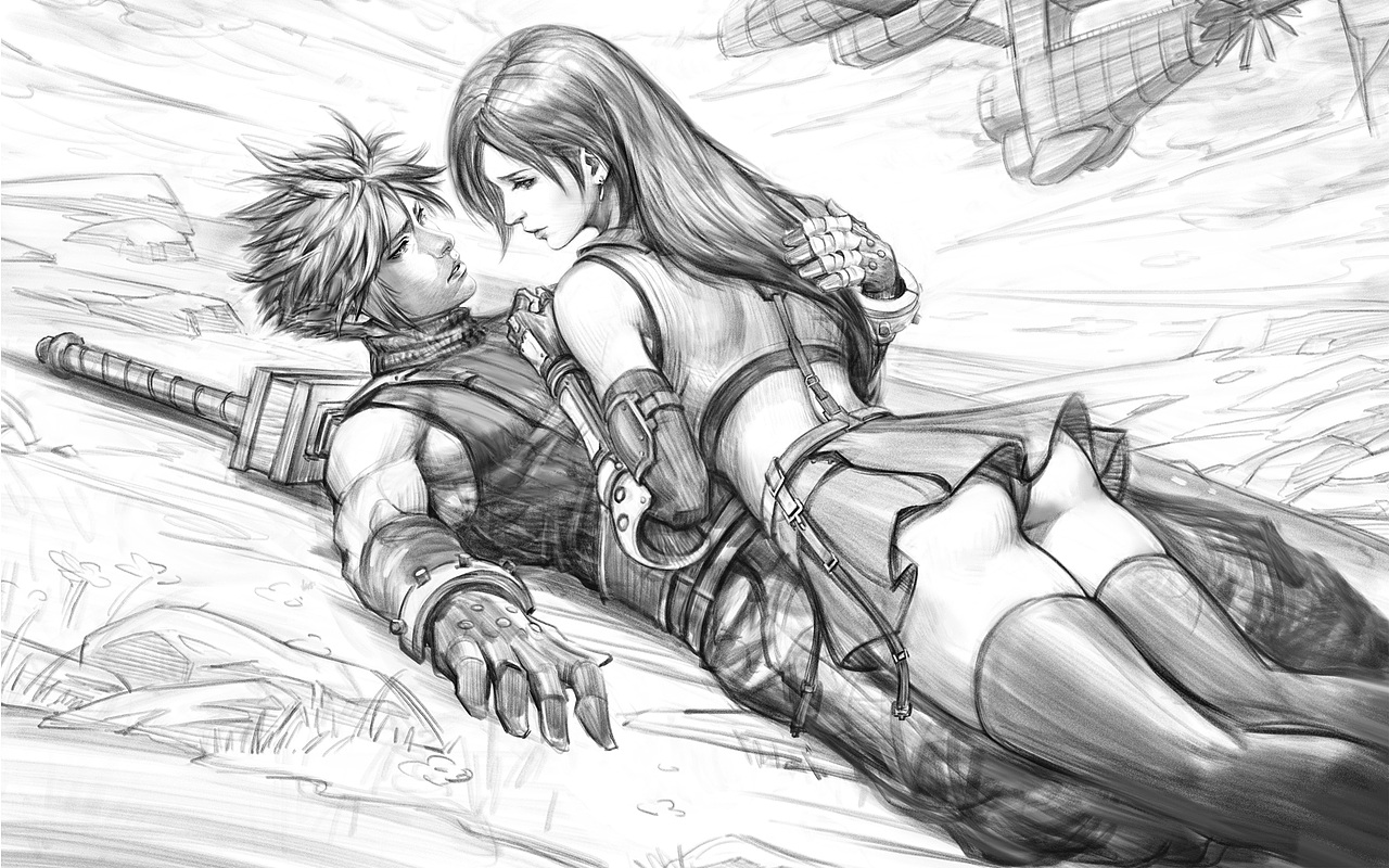 最终幻想7同人速涂 决战前夜的克劳德与蒂法