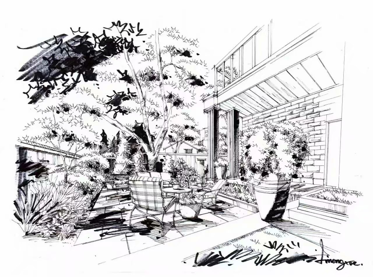 手繪庭院（圖ZMTY5OTQ3MzIw） - 概念設(shè)定 - 站酷設(shè)計(jì)師李二插畫原創(chuàng)素材 - 站酷ZCOOL