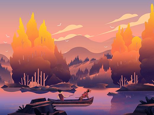 噪点插画-湖上 可下载源文件