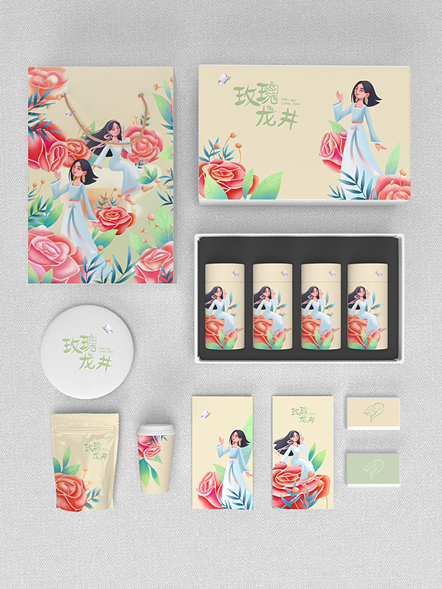 玫瑰龙井-扁平风包装插画（图ZMzE1MzkwNzA4） - 创作习作 - 站酷设计师苹了个小果原创素材 - 站酷ZCOOL