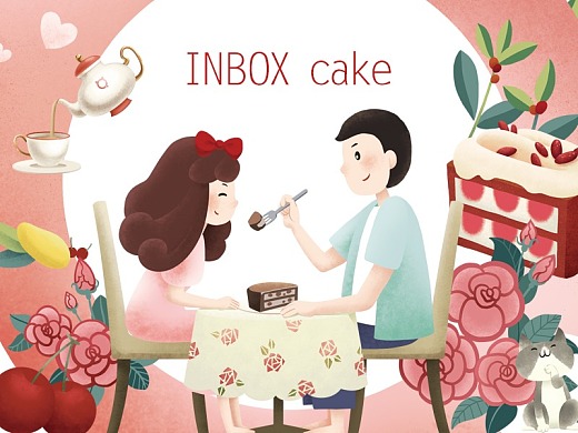 Inbox盒子蛋糕、雪团外包装插画