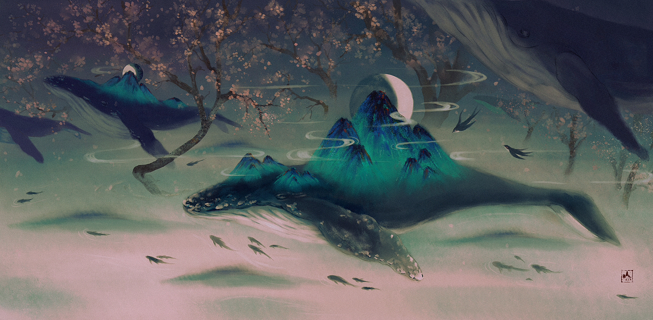 桃源闻鲸歌（图ZMzM1MjEyMTEy） - 创作习作 - 站酷设计师盐山尾原创素材 - 站酷ZCOOL