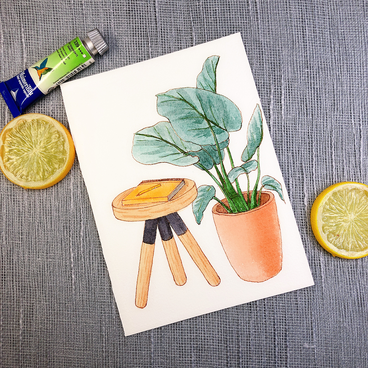 手绘水彩-钢笔淡彩小家具