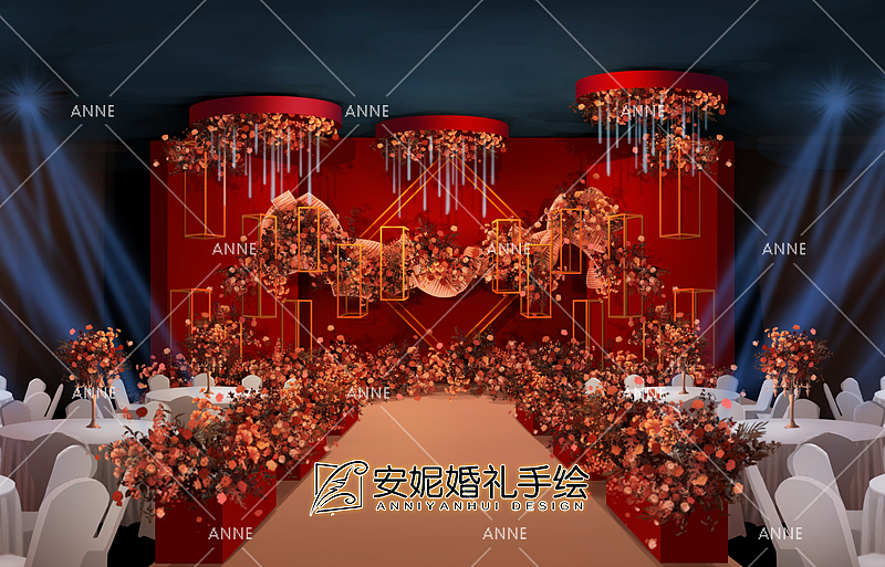 安妮 | 红蓝设计感婚礼手绘（图ZMTcyNzE5MTQw） - 舞台美术 - 站酷设计师安妮婚礼手绘原创素材 - 站酷ZCOOL
