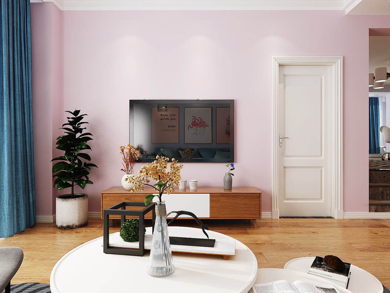 北欧粉色系客厅 1992效果图|空间|室内设计|张美丽效果图 - 原创作品 - 站酷 (ZCOOL)