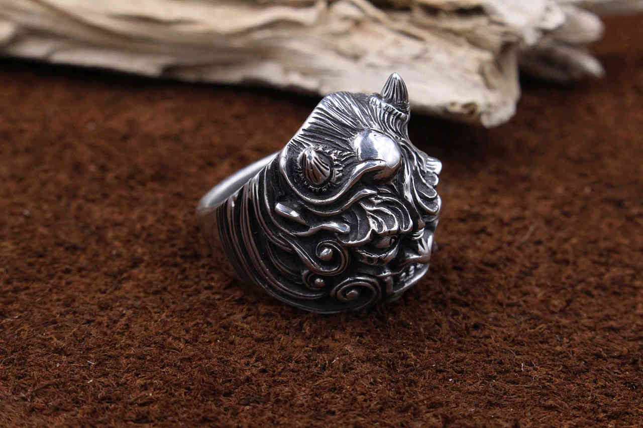 手工雕蜡银饰般若戒指