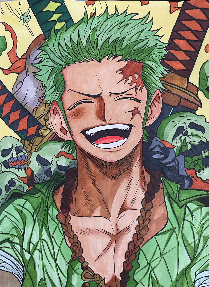 这么快乐的索隆,是不是有点可爱😃,附线稿哦!