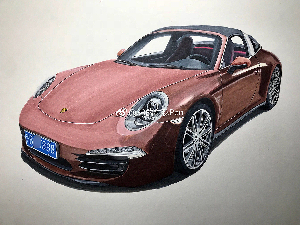 马克笔彩铅手绘保时捷911