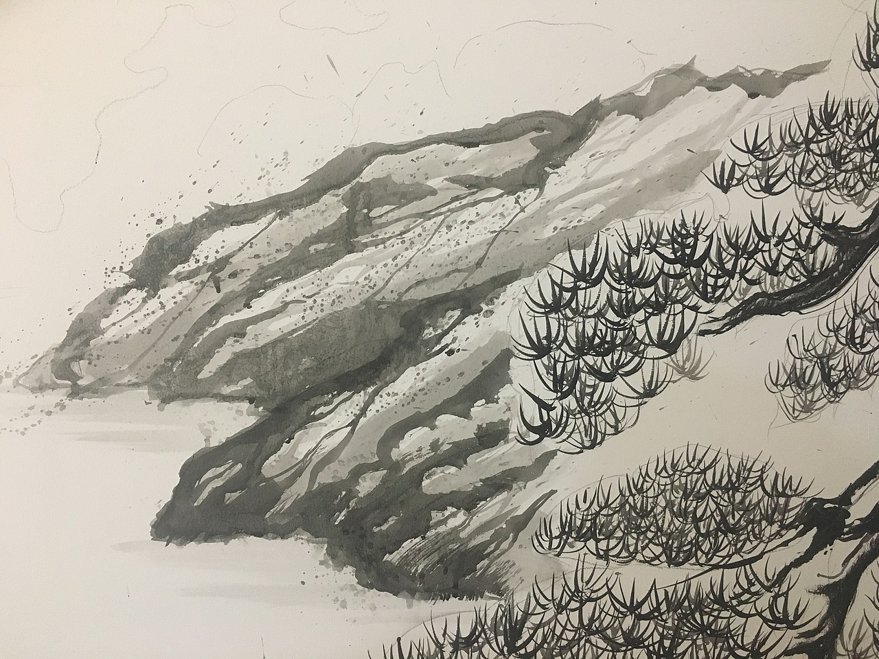 山水画《源远流长》(风水图)