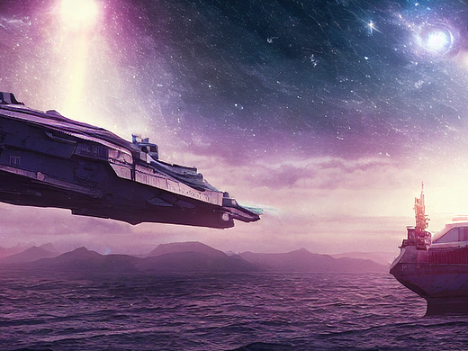 #AI创作实验室#殿堂，宇宙，星空，战舰，未来，蓝色