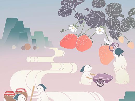 某品牌草莓酸奶饮品 主题插画设计