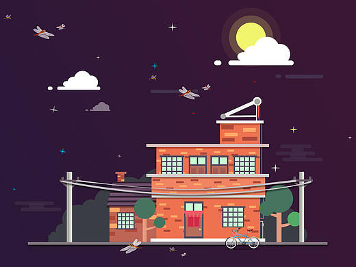 乡村夜晚的风景