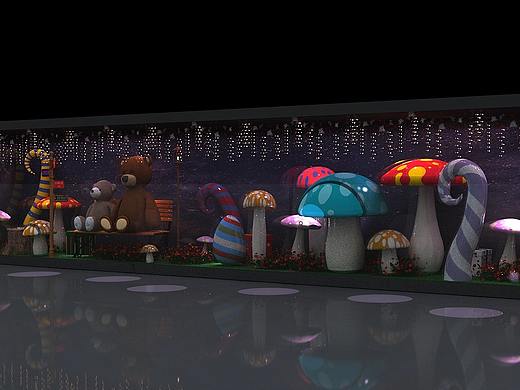 蘑菇熊橱窗 效果图 3D设计 