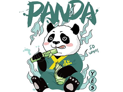 国潮熊猫 潮卡通  亲子服装图案