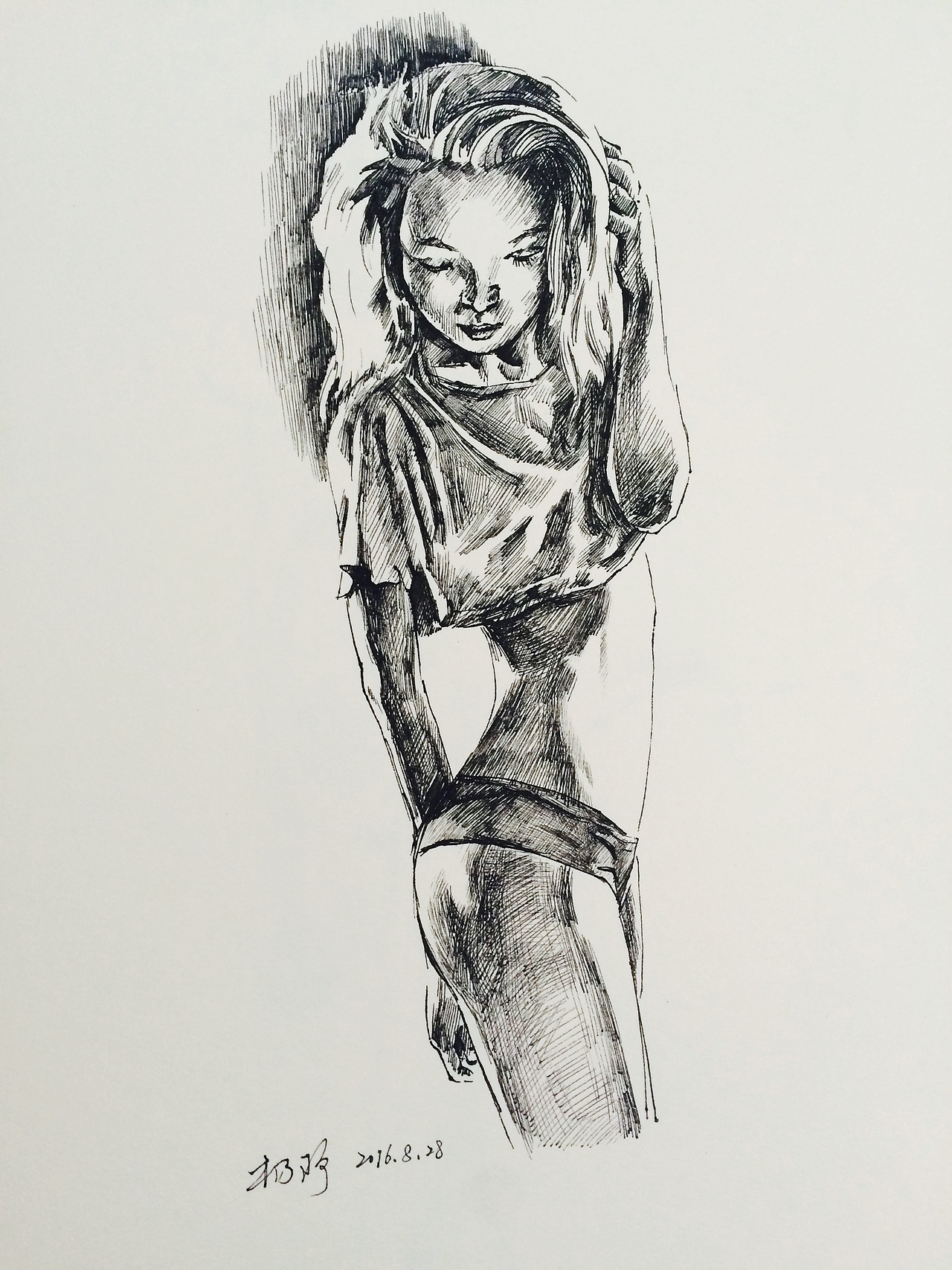 画家杨瑞近期钢笔人物速写美女的艺术再现