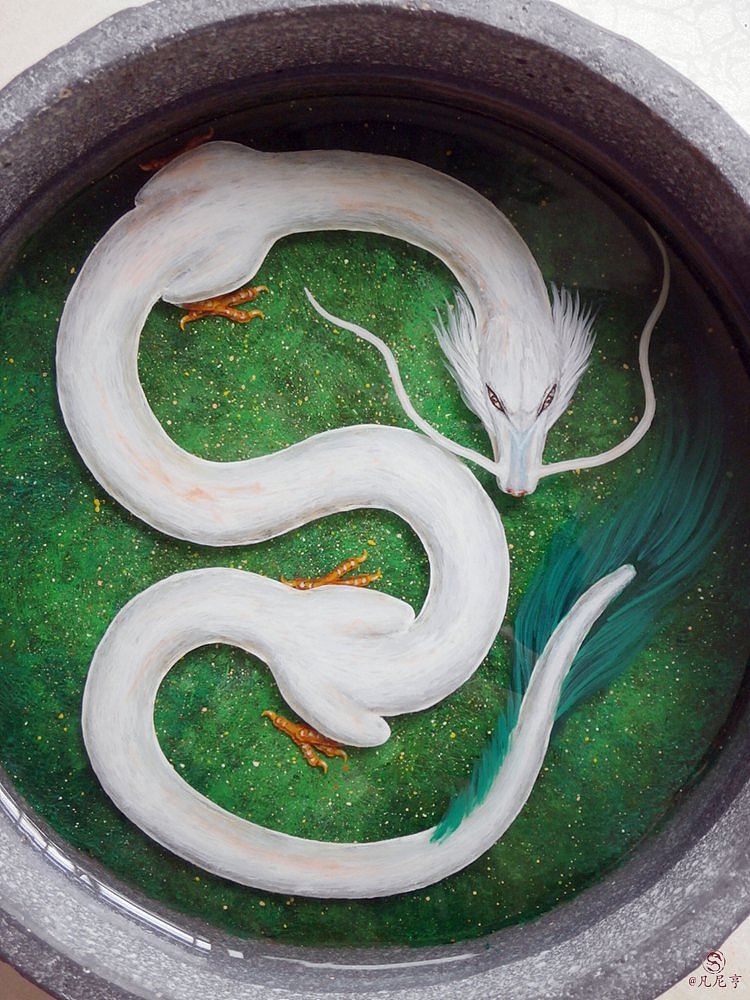 3d树脂画千与千寻里的琥珀川河神白龙