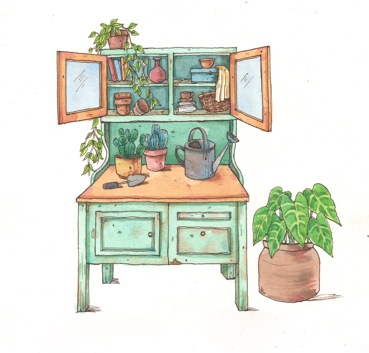 钢笔淡彩--《街边一角》