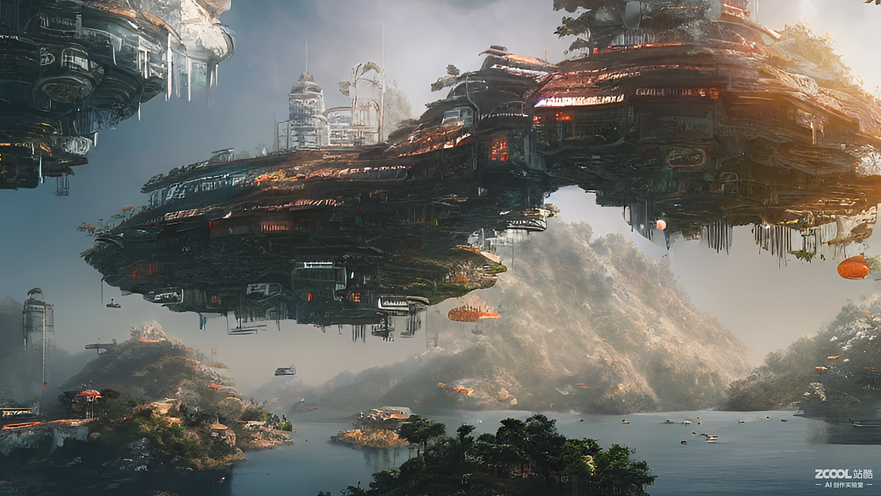 #AI创作实验室# 悬浮岛