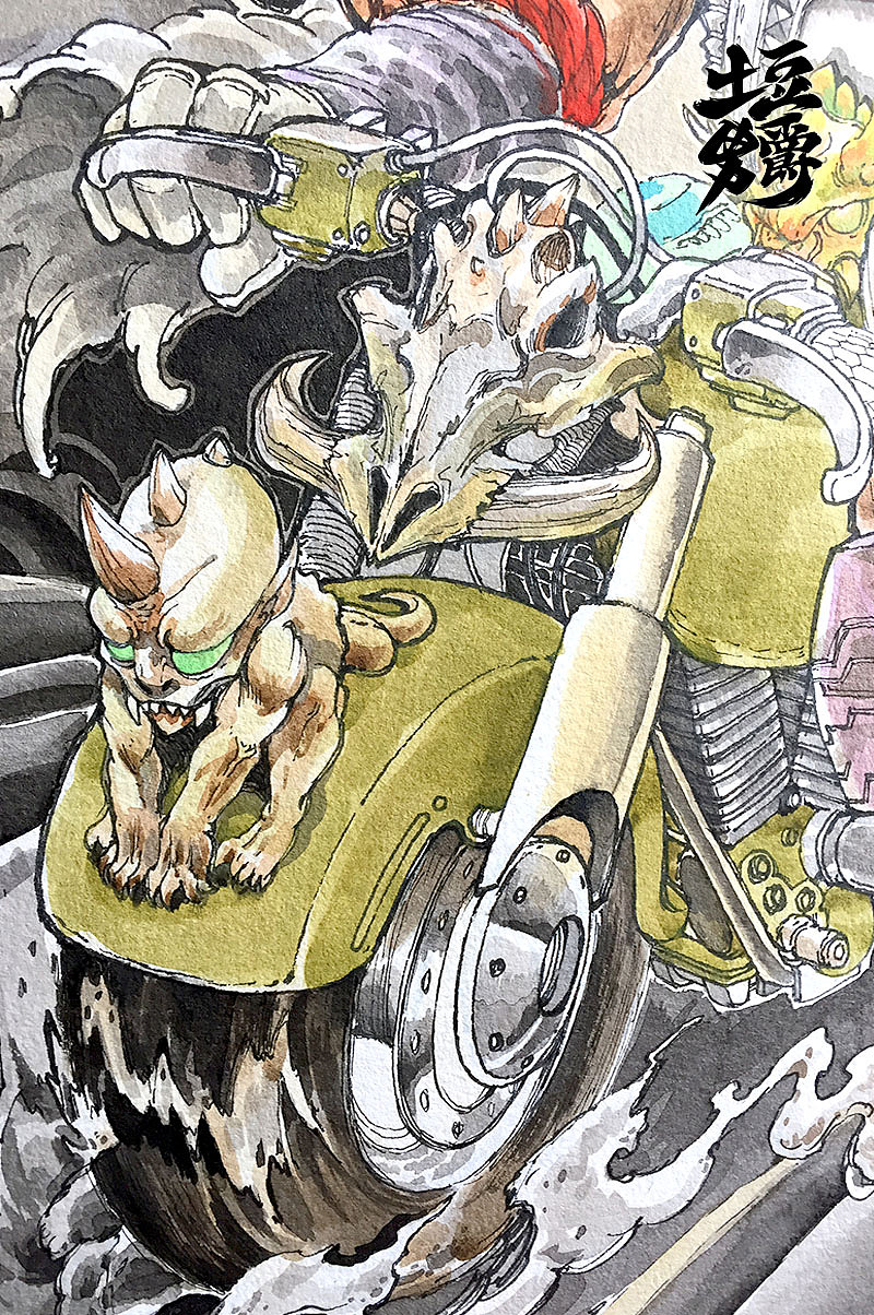 怪兽头骨和车轮上的小鬼。