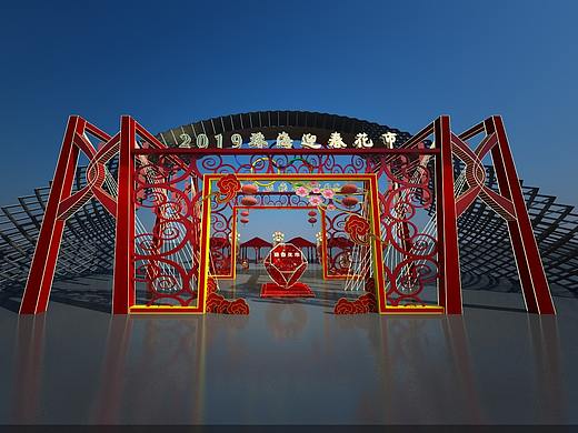 2019新春花市案例分享一波 新年摊位集市市集3d效果图