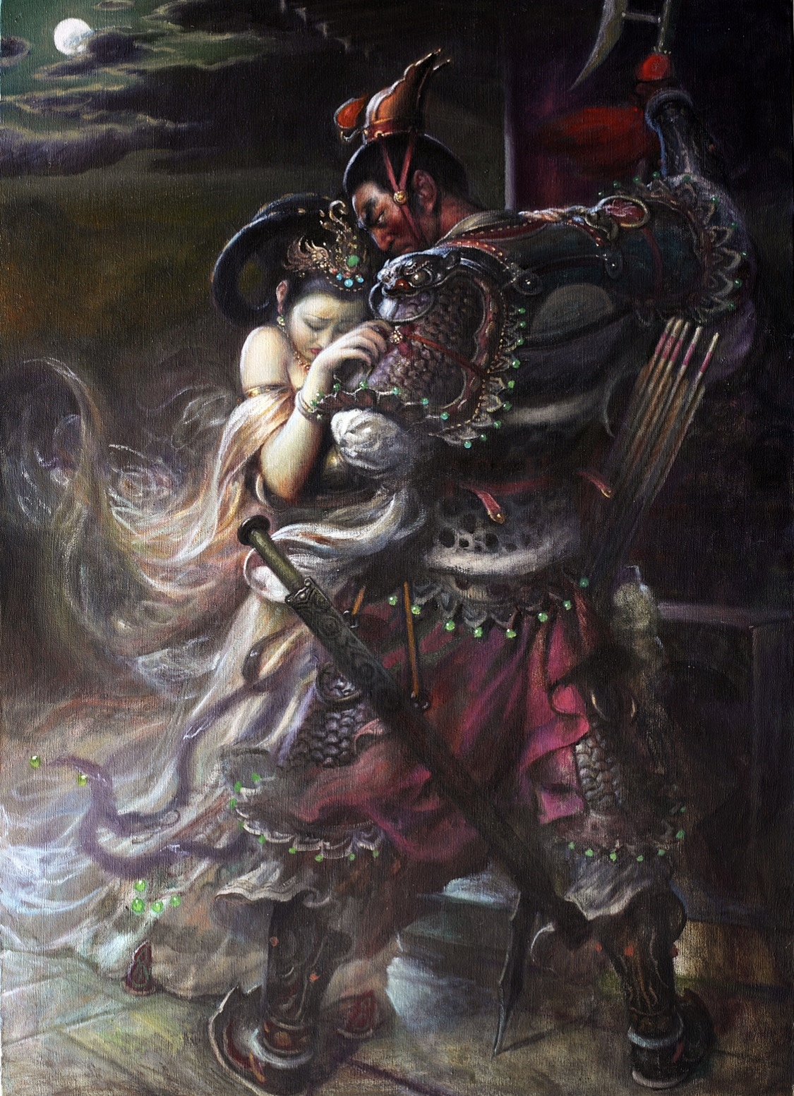 油画作品《吕布与貂蝉》