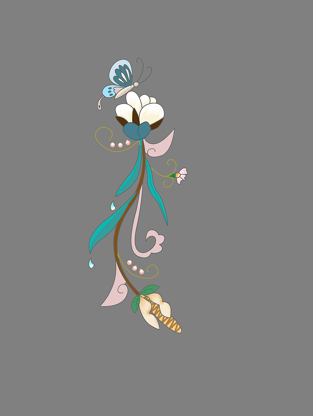 中国风凤凰莲花蝙蝠金鱼孔雀刺绣插画原创设计图案童装