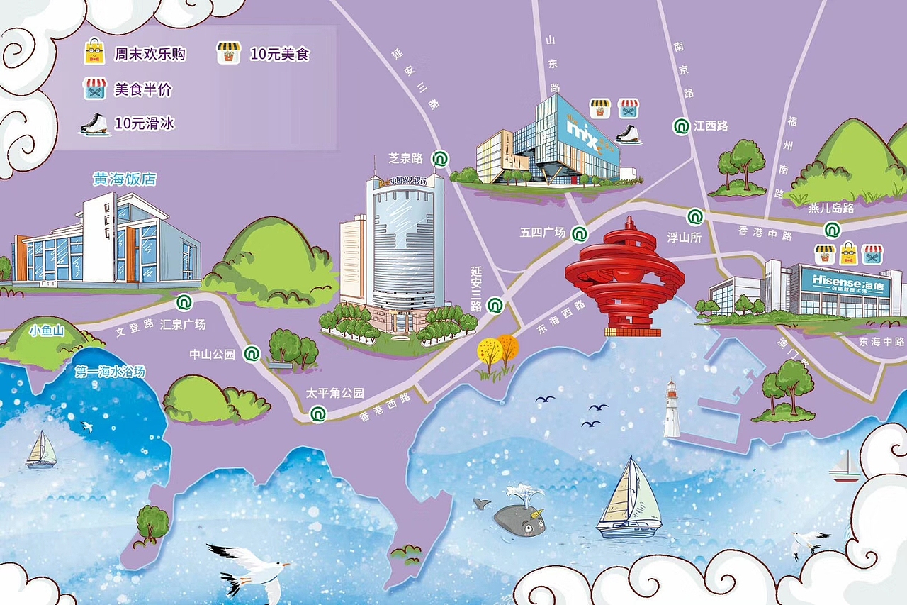 青岛二号线手绘地图。光大银行。（图ZMTc3MTg2Mjk2） - 商业插画 - 站酷设计师吕大锤手工铺原创素材 - 站酷ZCOOL