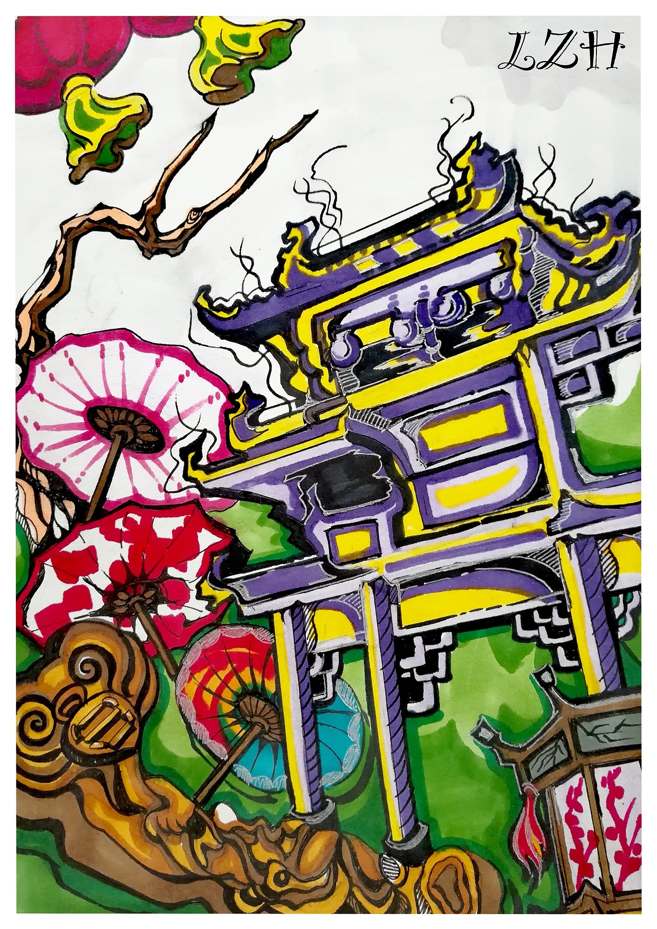 宏村系列马克笔写生作品