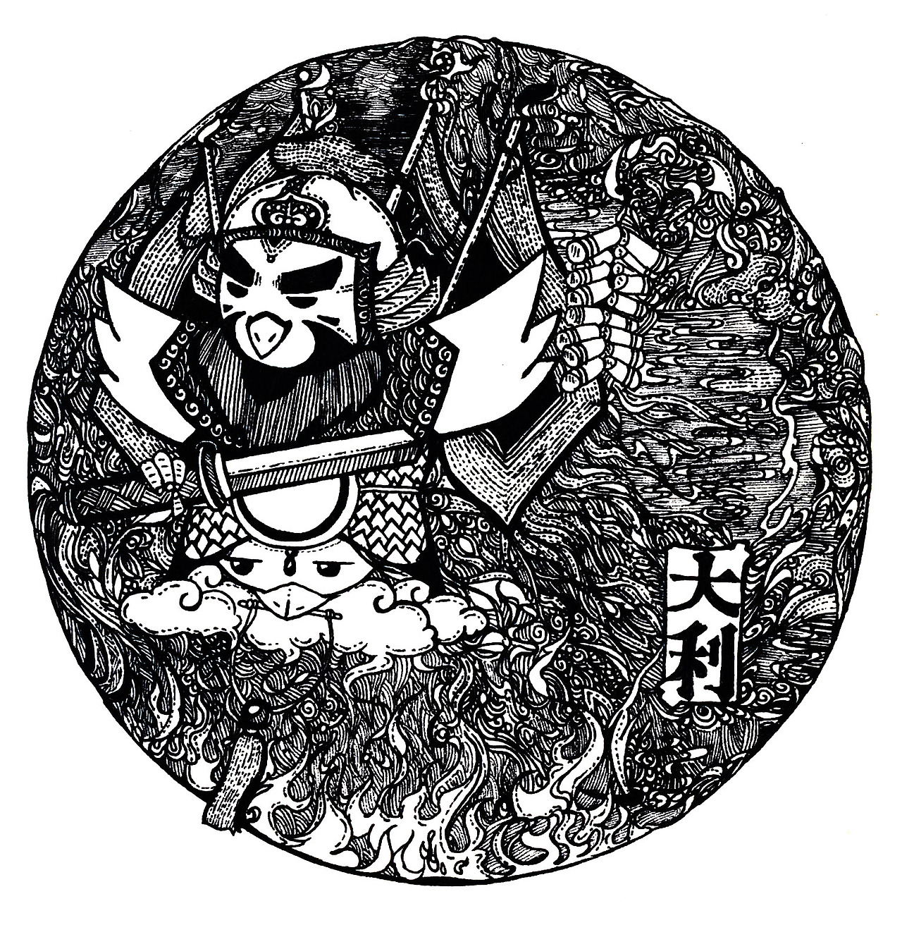 【門神】發(fā)的有點晚，給大家拜個晚年，祝，晚年幸福（圖ZNjk0MjM5NTI=） - 商業(yè)插畫 - 站酷設(shè)計師九分兒原創(chuàng)素材 - 站酷ZCOOL