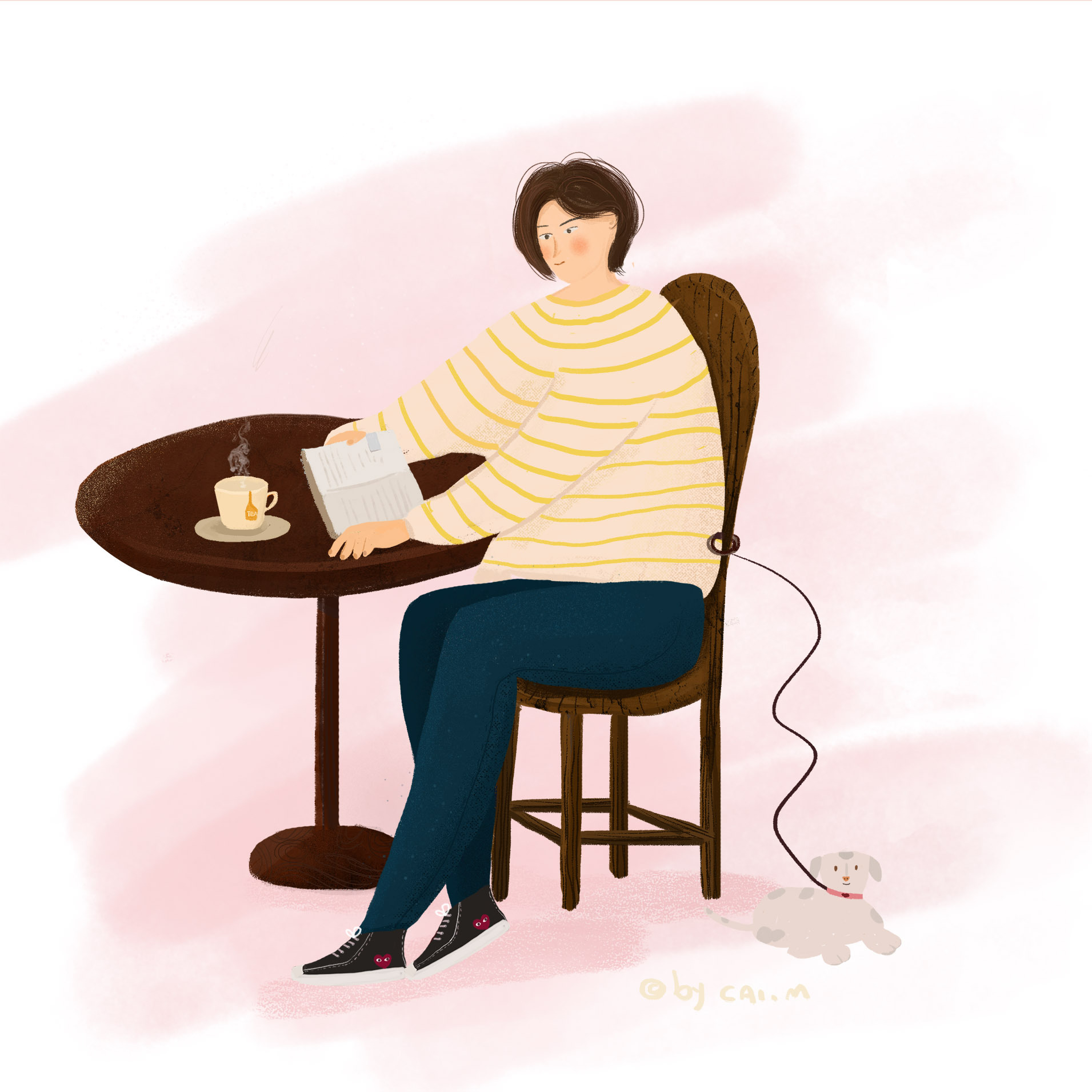 卡通喝咖啡休息女孩元素GIF动态图咖啡元素[gif]GIF下载 - 觅知网