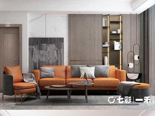 室內(nèi)設(shè)計(jì)效果圖/高級(jí)灰橙色調(diào)/簡(jiǎn)約大氣空間設(shè)計(jì)（個(gè)人主頁(yè)-ZNDE2MDU1NjA=） - 家裝設(shè)計(jì) - 站酷設(shè)計(jì)師張小胖的菜原創(chuàng)素材 - 站酷ZCOOL