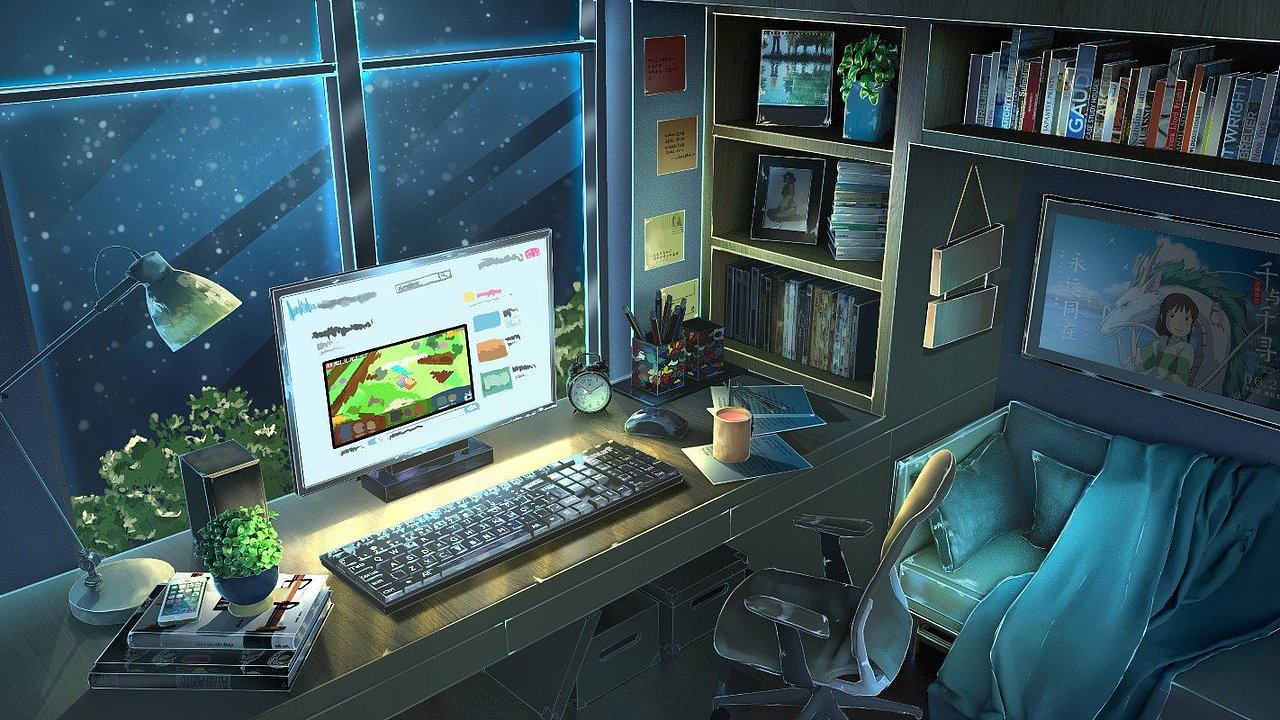 夜晚书房日系场景