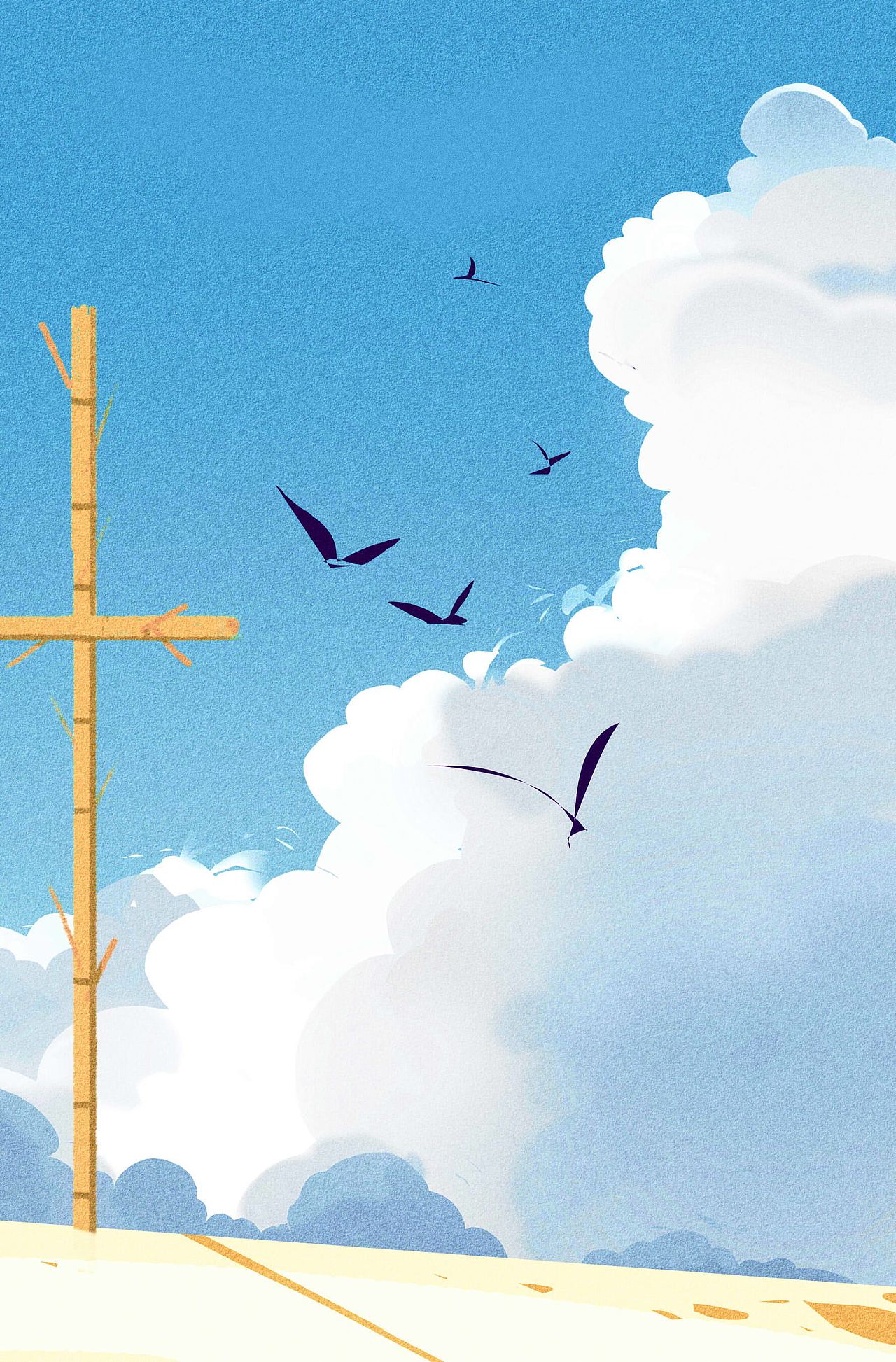 色彩练习-蓝天白云|插画|商业插画|盒飞_原创作品-站酷zcool