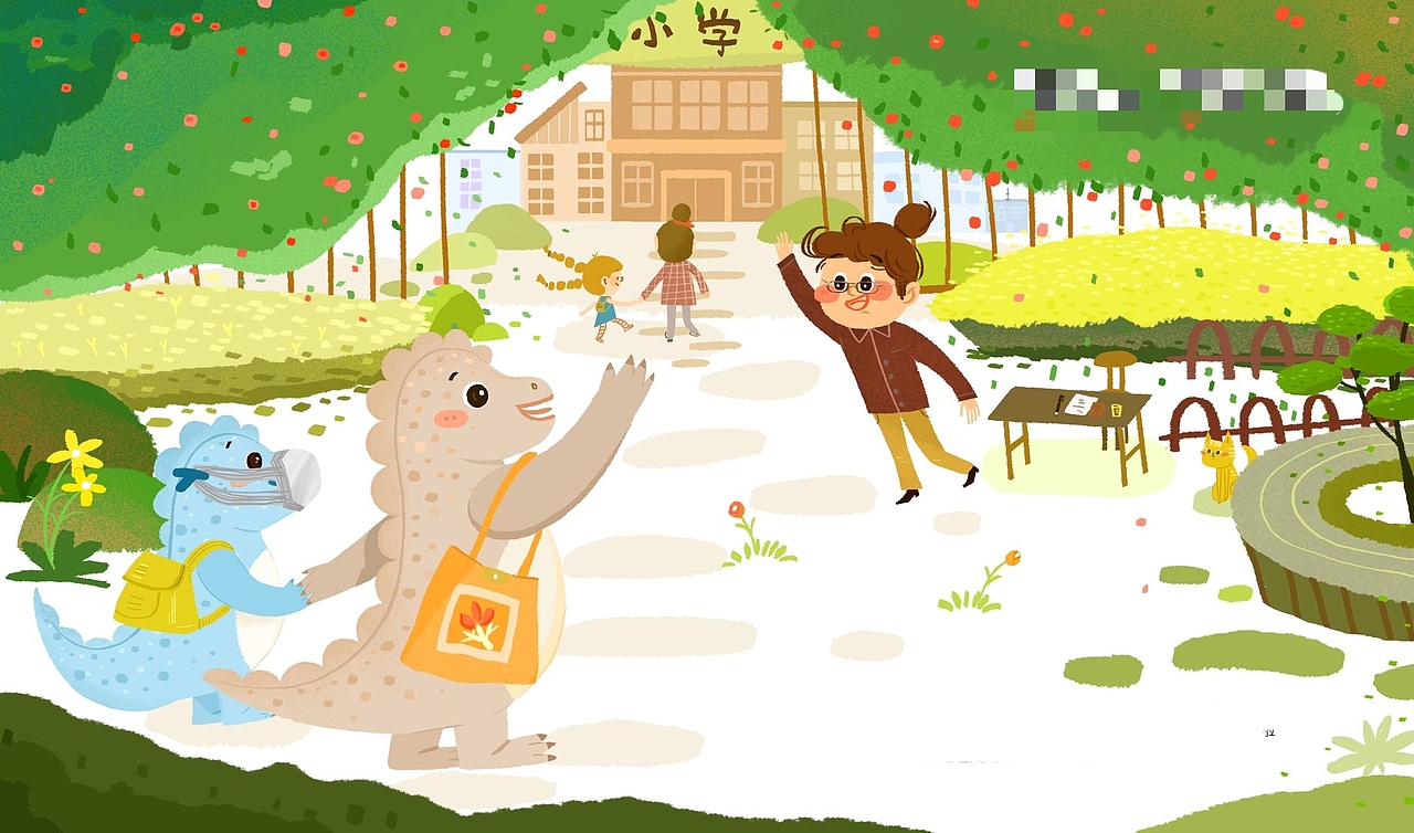 小恐龙带着口罩去上学 儿童绘本（图ZMzAzOTUzNDA0） - 绘本 - 站酷设计师白芳圆原创素材 - 站酷ZCOOL