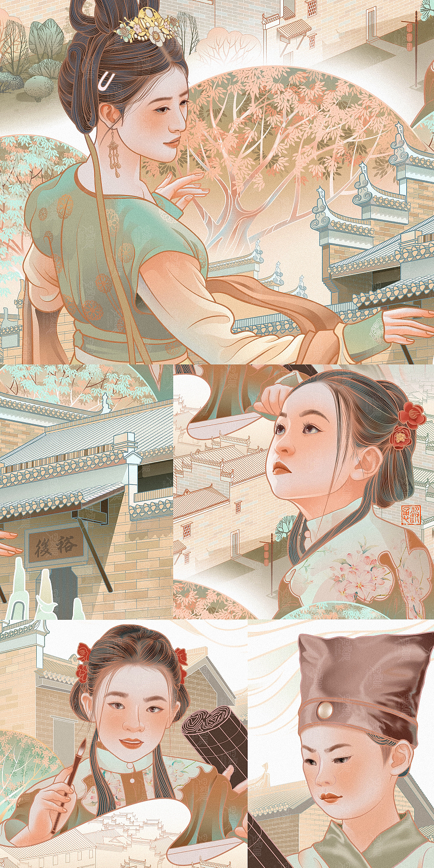 万载古城之国学、得胜鼓、大碗茶国风插画（图ZMzQ5MTc2MTMy） - 商业插画 - 站酷设计师空灵眼原创素材 - 站酷ZCOOL