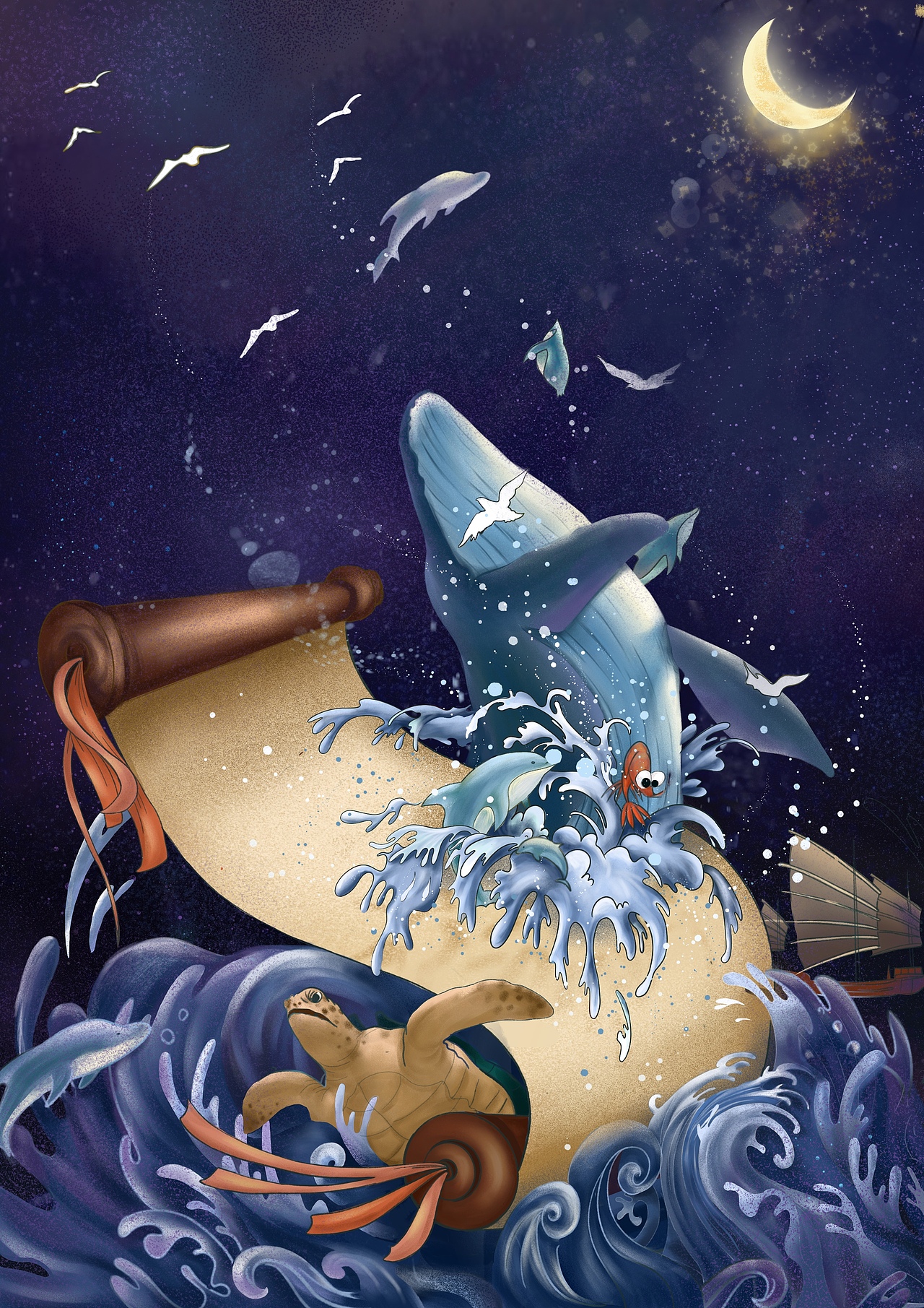 保护海洋生物系列插画