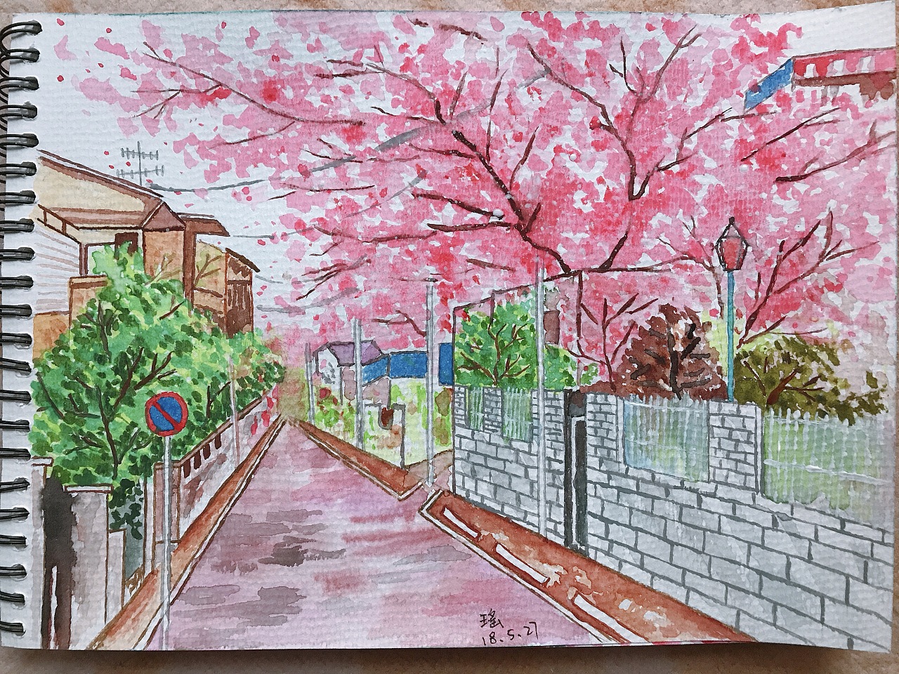 樱花盛景简单绘画图片