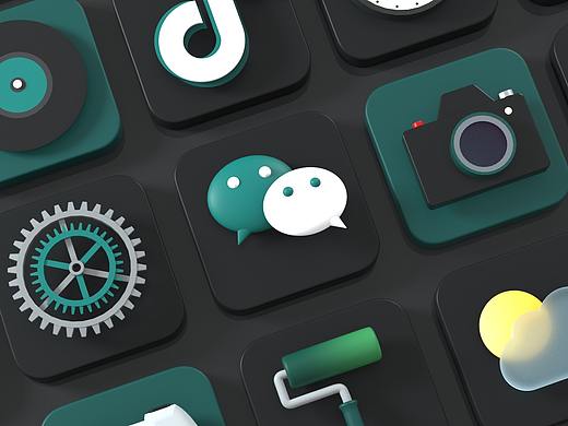 深绿色调3D拟物图标