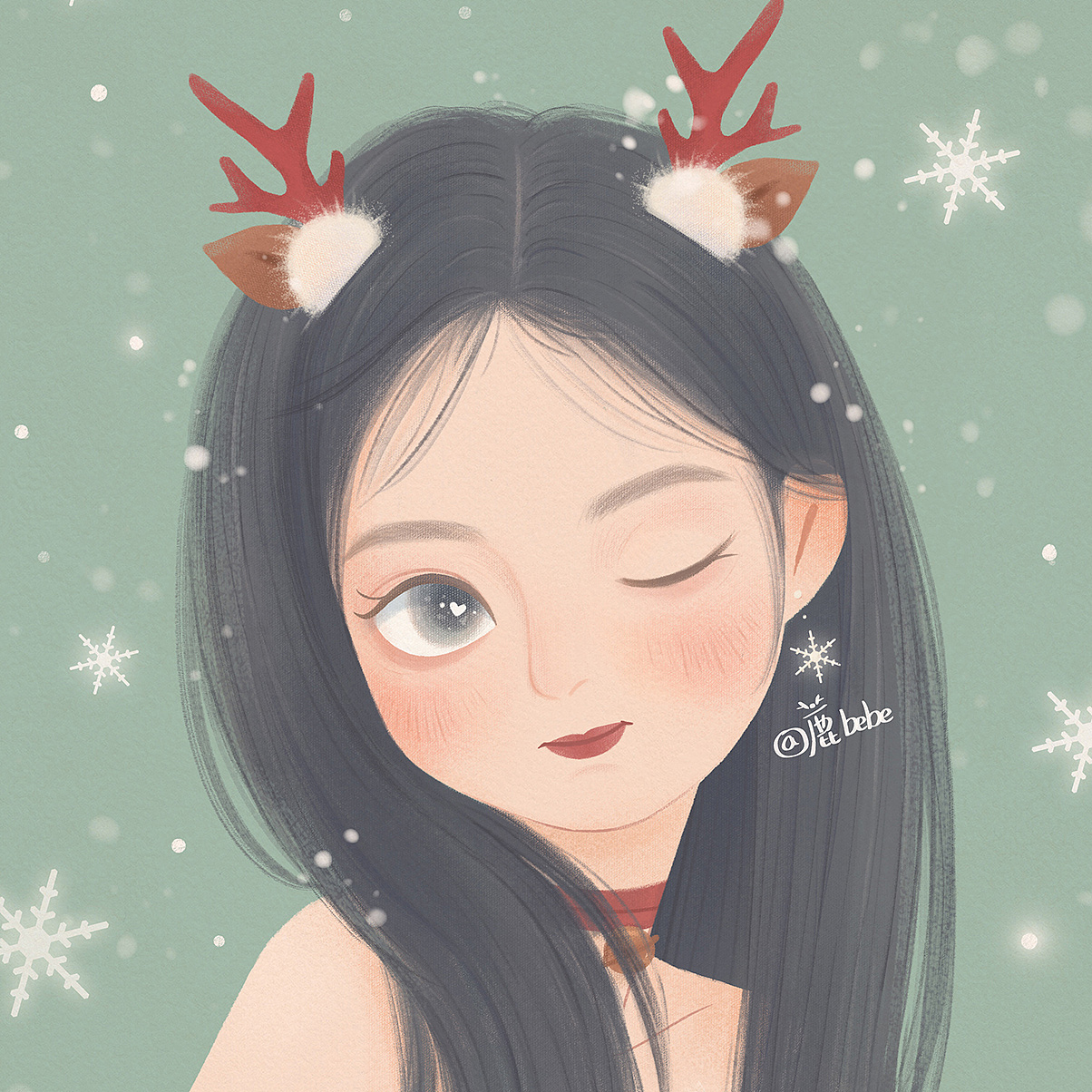 女生头像 插画头像 圣诞头像|插画|商业插画|鹿bebe - 原创作品