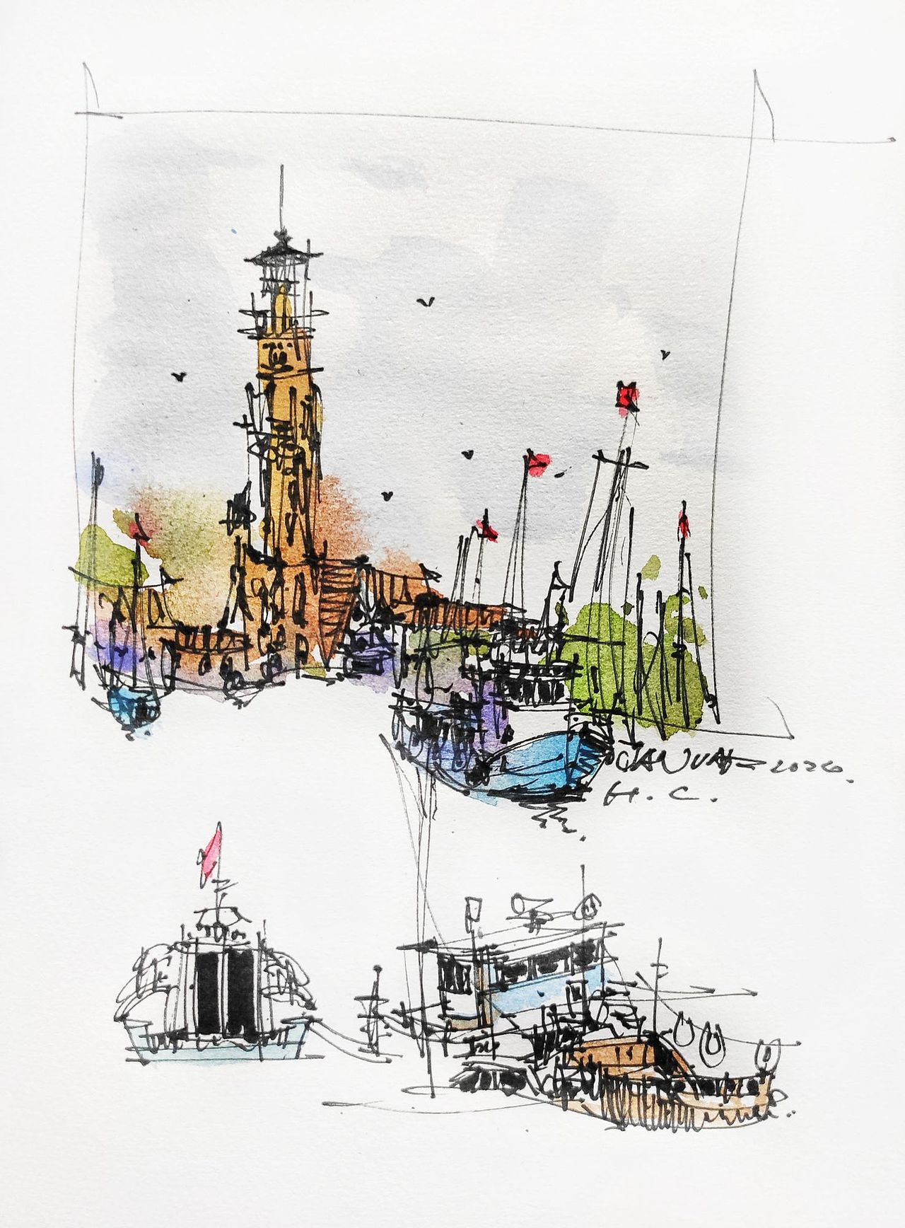 《高红成钢笔淡彩建筑风景速写作品集》